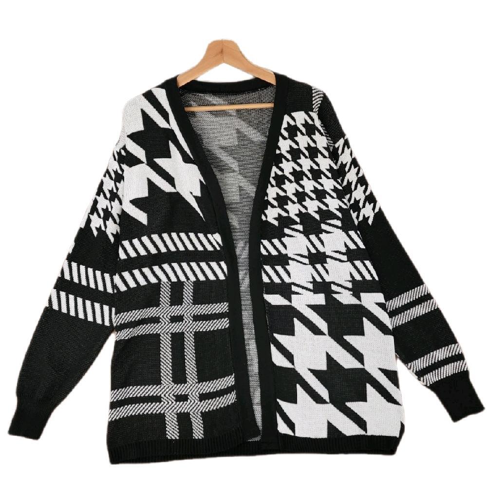 TORINO LONG CARDIGAN LENGAN PANJANG MOTIF HS ELEGAN HITAM PUTIH