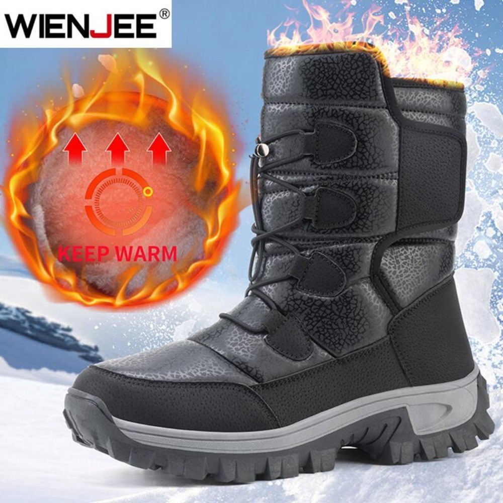 New Warm Men Plush Snow Boots High Top Winter Men's Boots Waterproof Winter Motorcycle Boots Outdoor