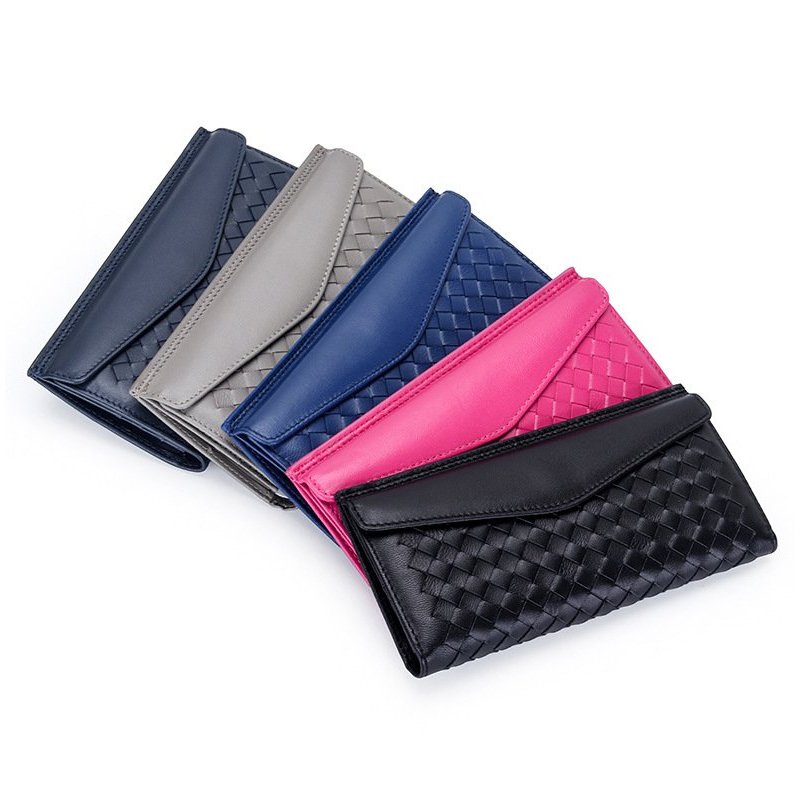 Dompet Panjang Ultra-tipis Kulit Domba Tenun Tangan untuk Pria dan Wanita Kulit Asli Kapasitas Besar