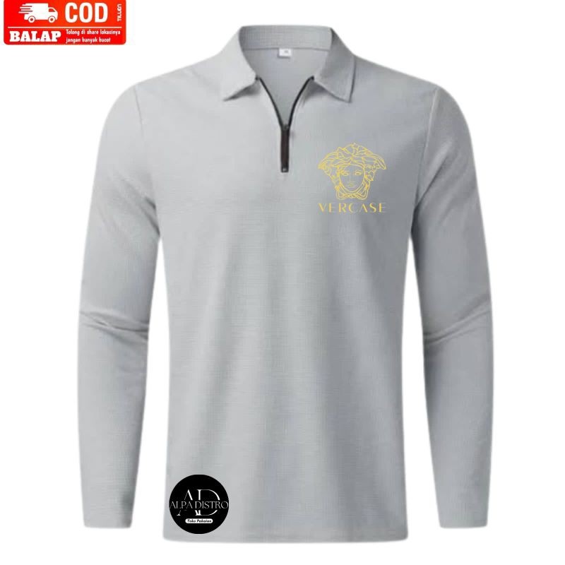 Kaos kerah zipper PERKACE 1 lengan panjang pria> Kaos polos pria lengan panjang