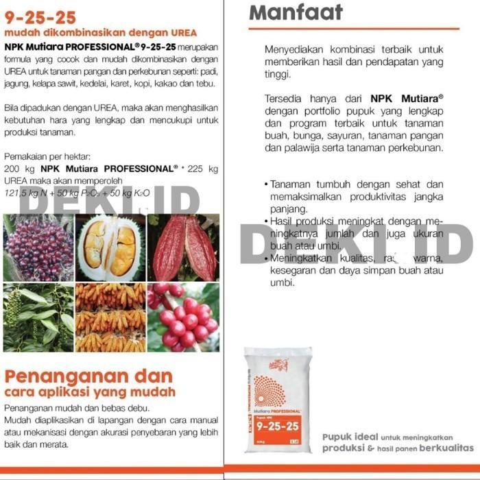Pupuk NPK 9 25 25 Professional 50 Kg Via Instan Mutiara Meroke Profesional Nutrisi Pembuahan Deki