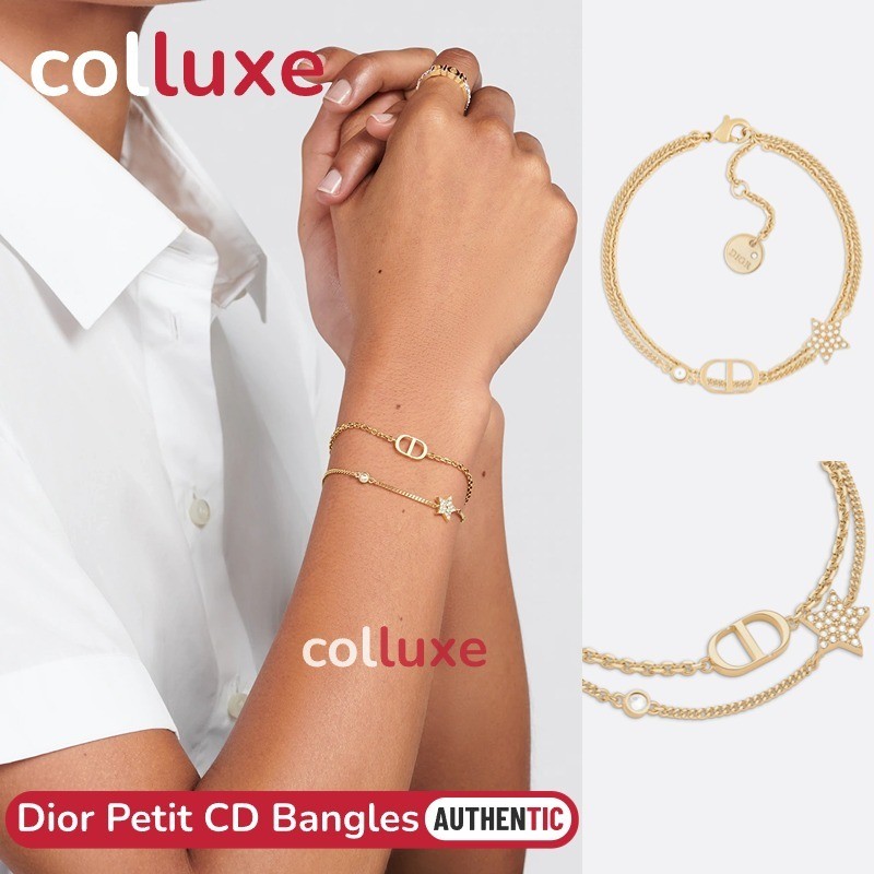Dior Petit CD Double Bracelet Gold-Finish Metal and White Crystals