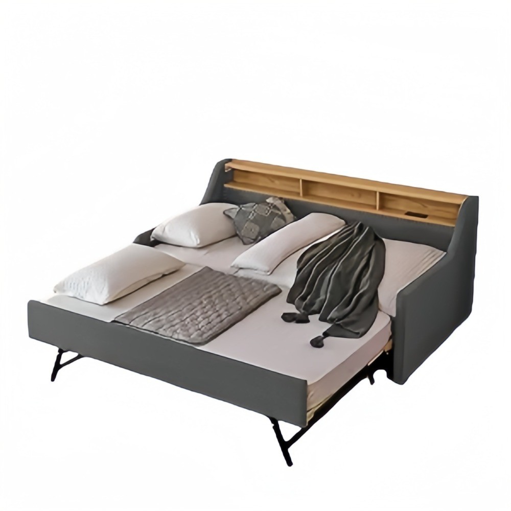 Pop-Up Sofa Bed with Wireless Charger, Twin to King Convertible - Storage Headboard with LED/USB/Typ
