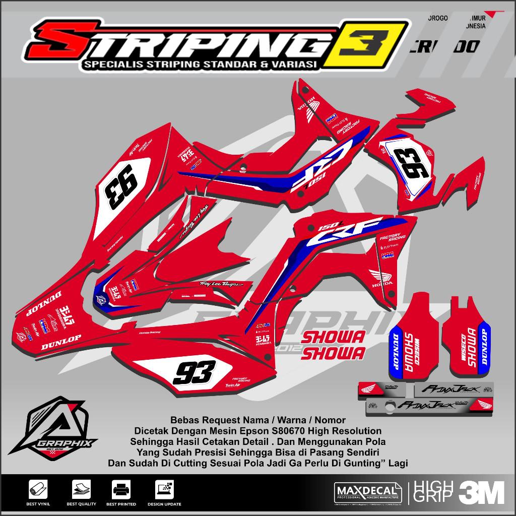 DECAL CRF MERAH /STICKER CRF MOTIF ORI /DECAL CRF SUPERMOTO TERBARU