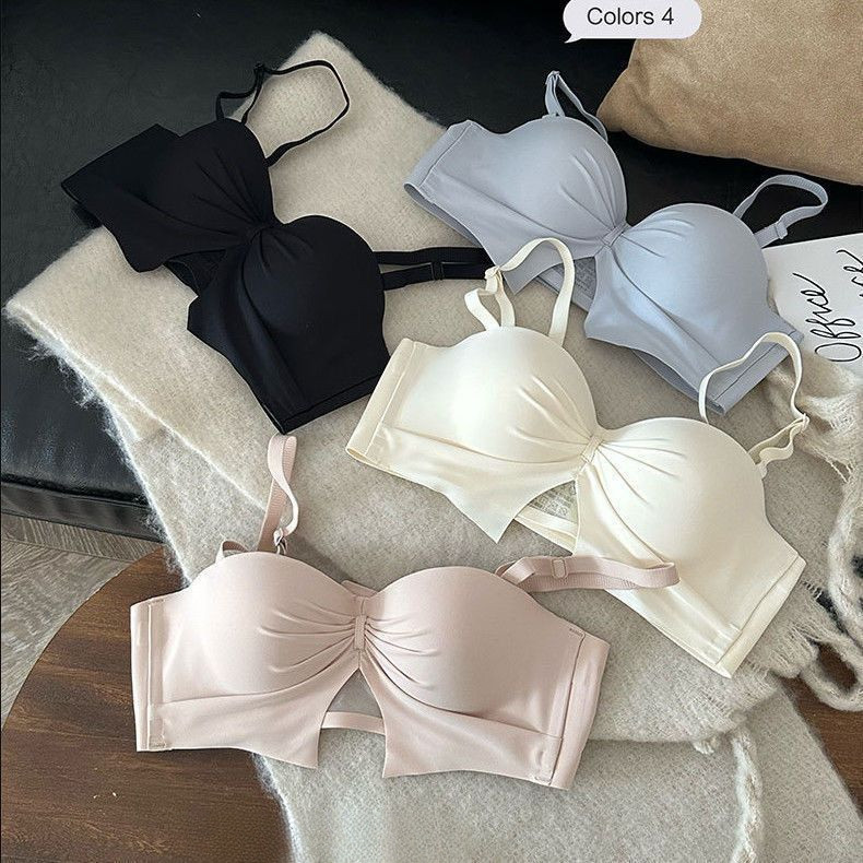 Set bra push-up setengah cup untuk payudara kecil, tanpa kawat, cup AA, tanpa tali, anti selip.