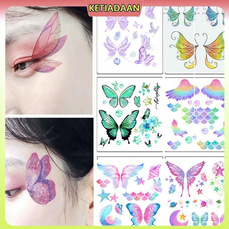 1 stiker tato sementara motif kupu-kupu / Stiker tato sementara tahan air dan tahan lama dengan teks