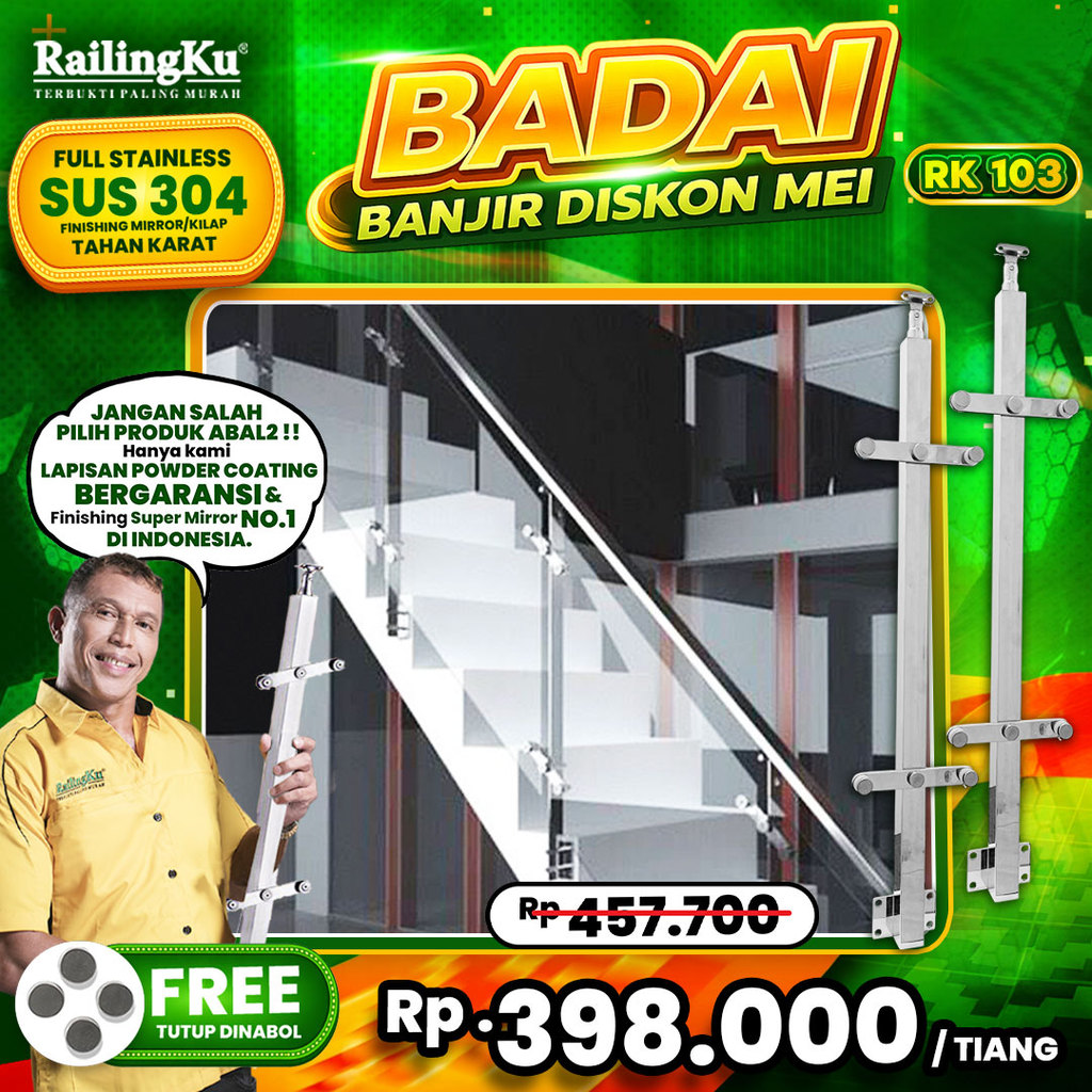 Railing Tangga Stainless Hollow Tiang Railingku [BADAI] RK 103