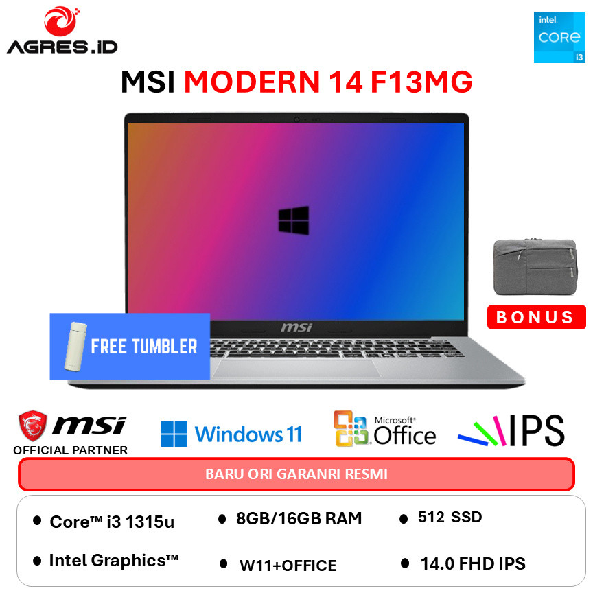 MSI MODERN 14 INTEL CORE I3 1315U - RAM 8GB 512GB WINDOWS 11 14.0FHD BLIT IPS -F13MG.818