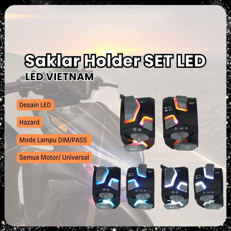 Saklar Holder LED Vietnam Universal Body Black Switch Motor Lampu Biru Putih Merah