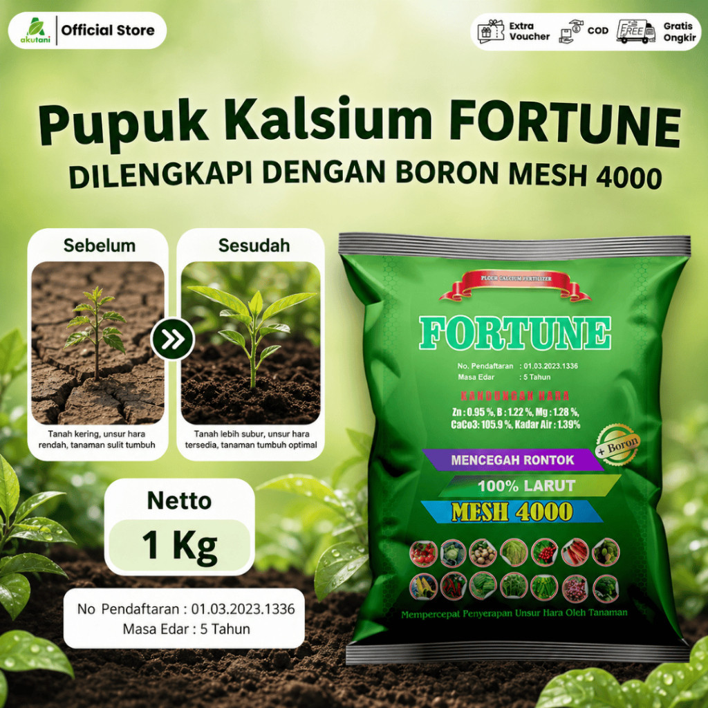 FORTUNE - Pupuk Tanaman Kalsium Tepung +Boron MESH 4000 Mencegah Rontok Tanaman Perangsang Asli Mura