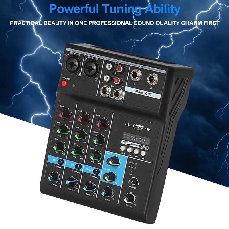 Saluran Mixer Portabel AUDIO MIXER G4B BLUETOOTH USB RECORD SOUND CARD REVERB Mixer audio saluran 4 