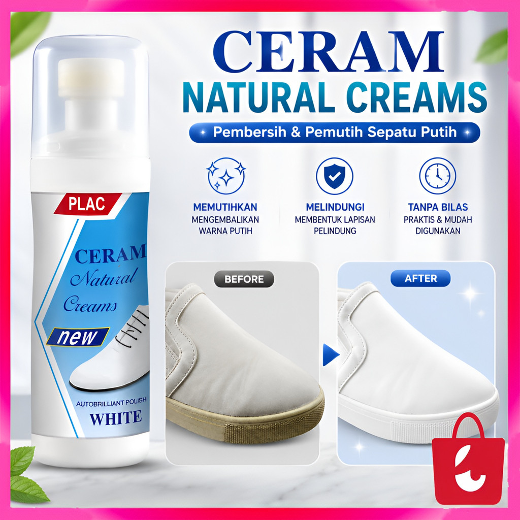Cream Cairan Pembersih Sepatu Plac Putih Shoe Cleaner Polish Semir Ajaib Perawatan 100ml