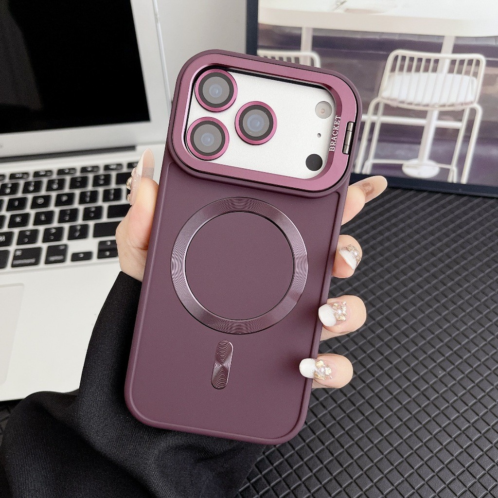 Casing Ponsel Magnetik dengan Stand Kamera Film Lensa Mewah untuk iPhone 14 13 12 11 Pro Max 14 Plus