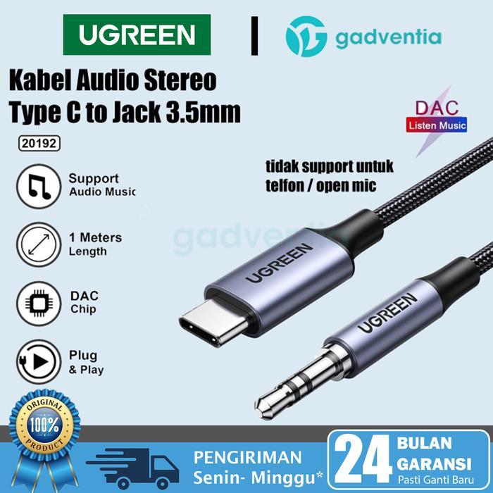 UGREEN Usb Type C Aux  Car Converter Audio DAC Chip Music HP Android Type-C ke Mobil Headphone Speak