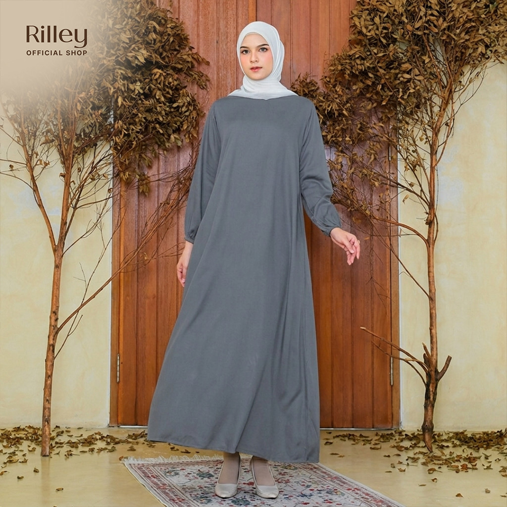 RILLEY - Gamis Chelina | Dress Panjang Muslim Wanita | Gamis Polos Wanita Terbaru Bahan Rayon