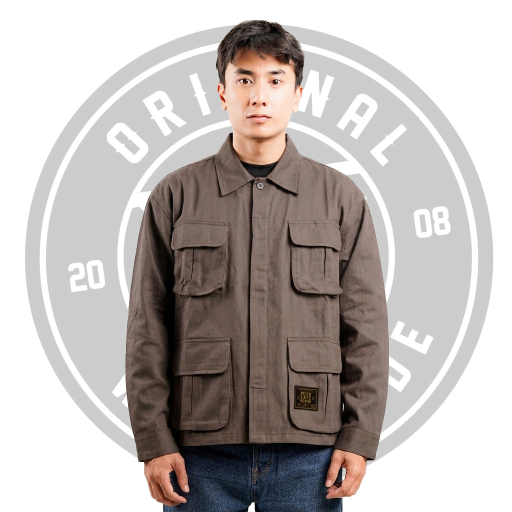 Peter Says Denim Fatigue Jacket Harringbone - Savile Grey