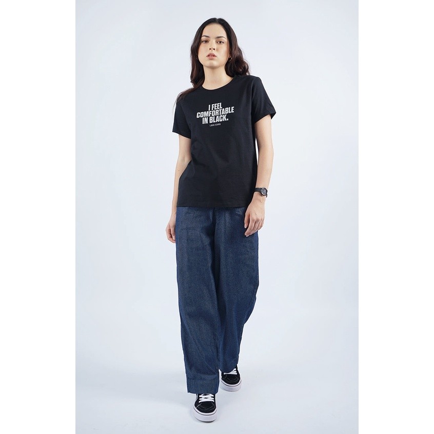 Logo Jeans T-Shirt Wanita Lengan Pendek Dzalica Black 12792L4BK