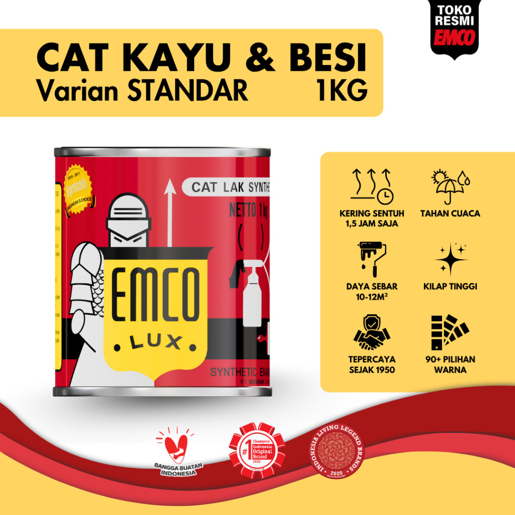 Emco Lux Cat Kayu & Besi 1kg - Warna Standar Gloss Kilap (lihat varian) 1 KG Hitam Putih Doff Coklat