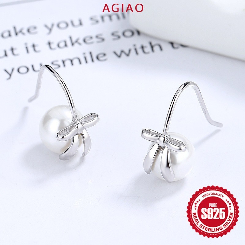AGIAO Anting Kait Pita Emas Putih Mutiara Wanita Yang Elegan