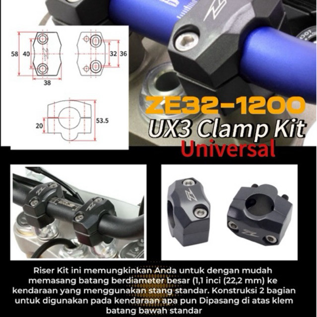 Riser Stang Zeta UX3 Low Fatbar Usd Cr 85 150 Yz clamp kit for 28.6mm ZE32-1200