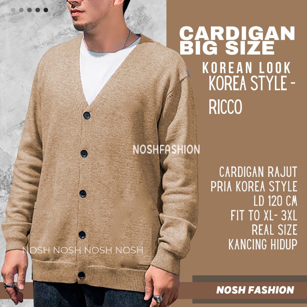 Cardigan pria korea rajut jumbo Big Size / Cardigan Rajut V Neck Pria Big Size Jumbo NOSH