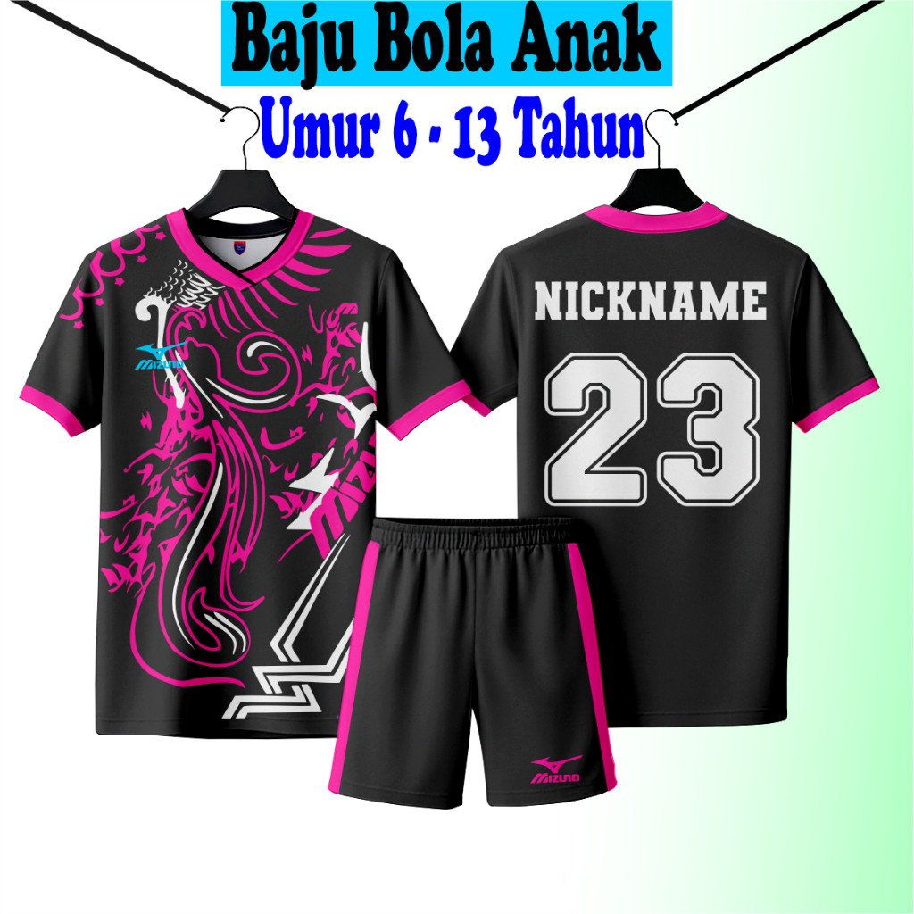 TERMURAH Mizuno Jersey Anak Setelan Baju Anak Umur 5-13 Tahun Baju Bola Jersey Futsal Custom Baju Fu