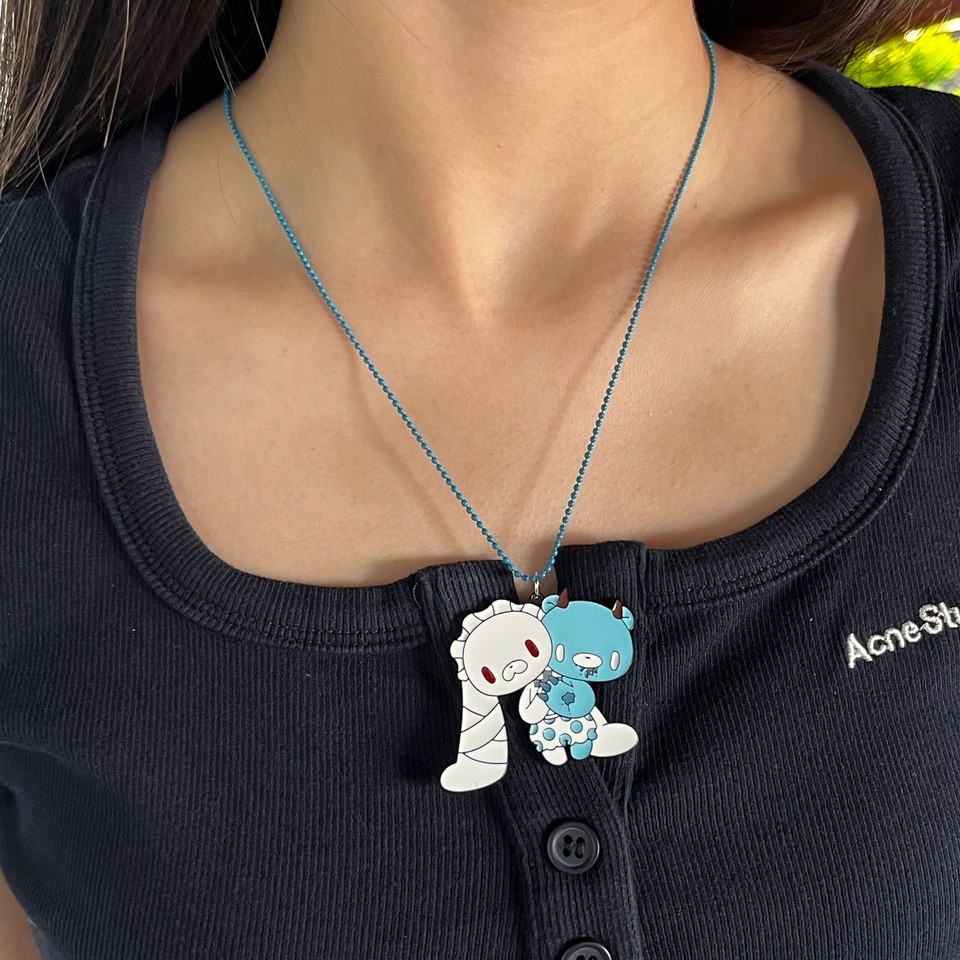 Gloomy Bear Pink Bear Necklace, Best Friends Necklace, Universal Rabbit & Gloomy Bear Double-Headed 