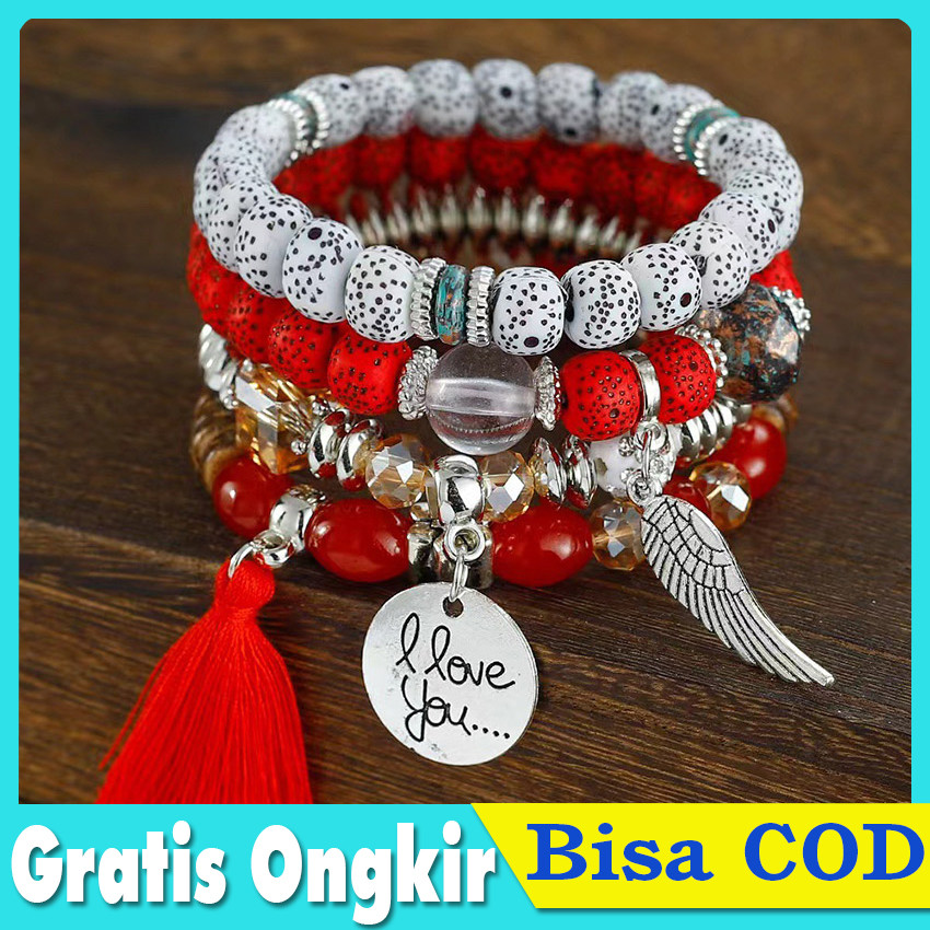 Gelang Rumbai Kristal Multi Layer Wanita - Gelang Etnik Bohemian Serbaguna Aksesoris Harian Elegan