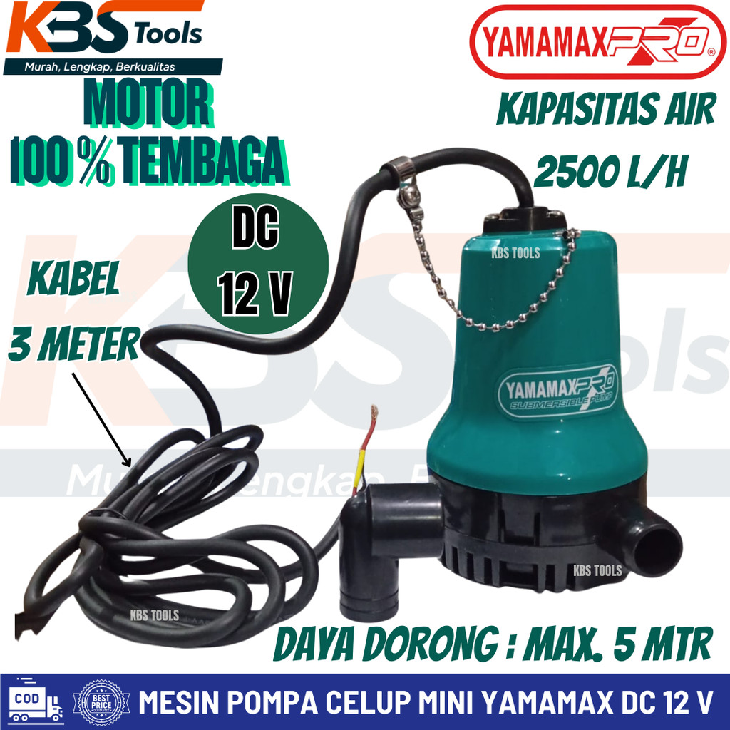 YAMAMAX Pompa Celup Air DC 12V - Kolam Ikan Aquarium Pompa Air Daya DC 12 Volt / Aki