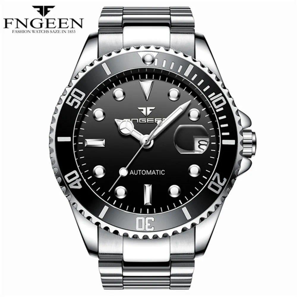 FNGEEN 9001 Luxury Brand Men Wat Steel Tourbillon Skeleton Meanical Wates Luminous Automatic Date am