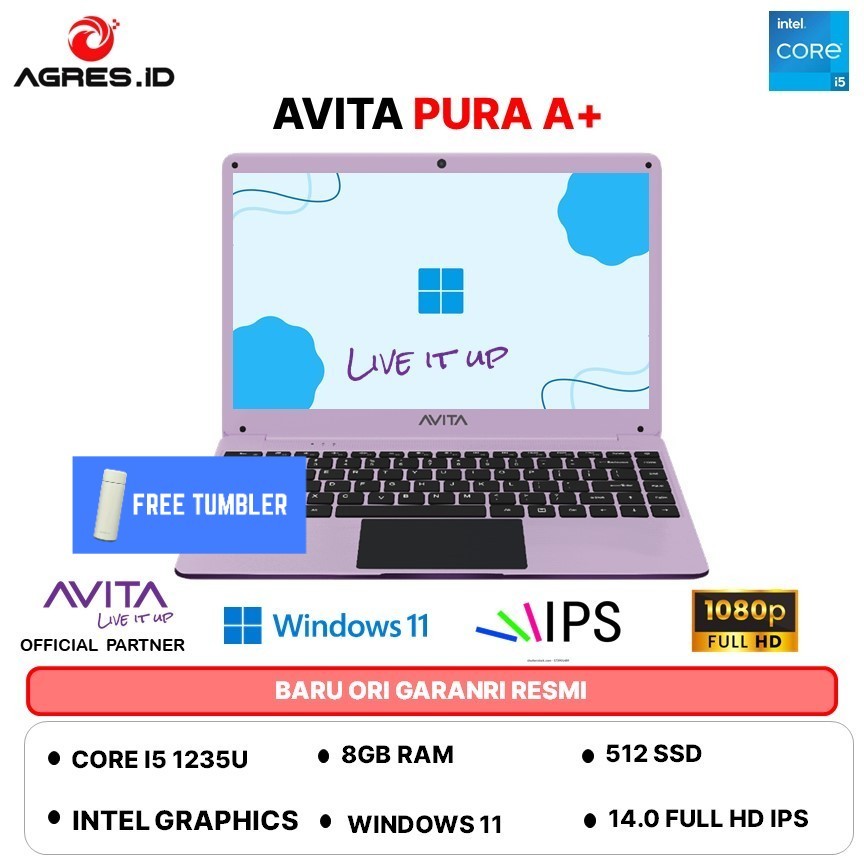 NEW LAUNCH - LAPTOP AVITA PURA A+ I5 1235 - RAM 8GB 512GB WINDOWS 11+OHS 14.0FHD