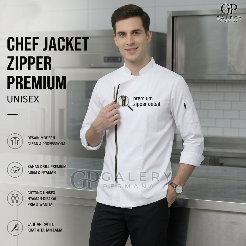 Original Baju Koki Chef Seragam Kerja Chef Baju Koki Zipper Jacket Unisex