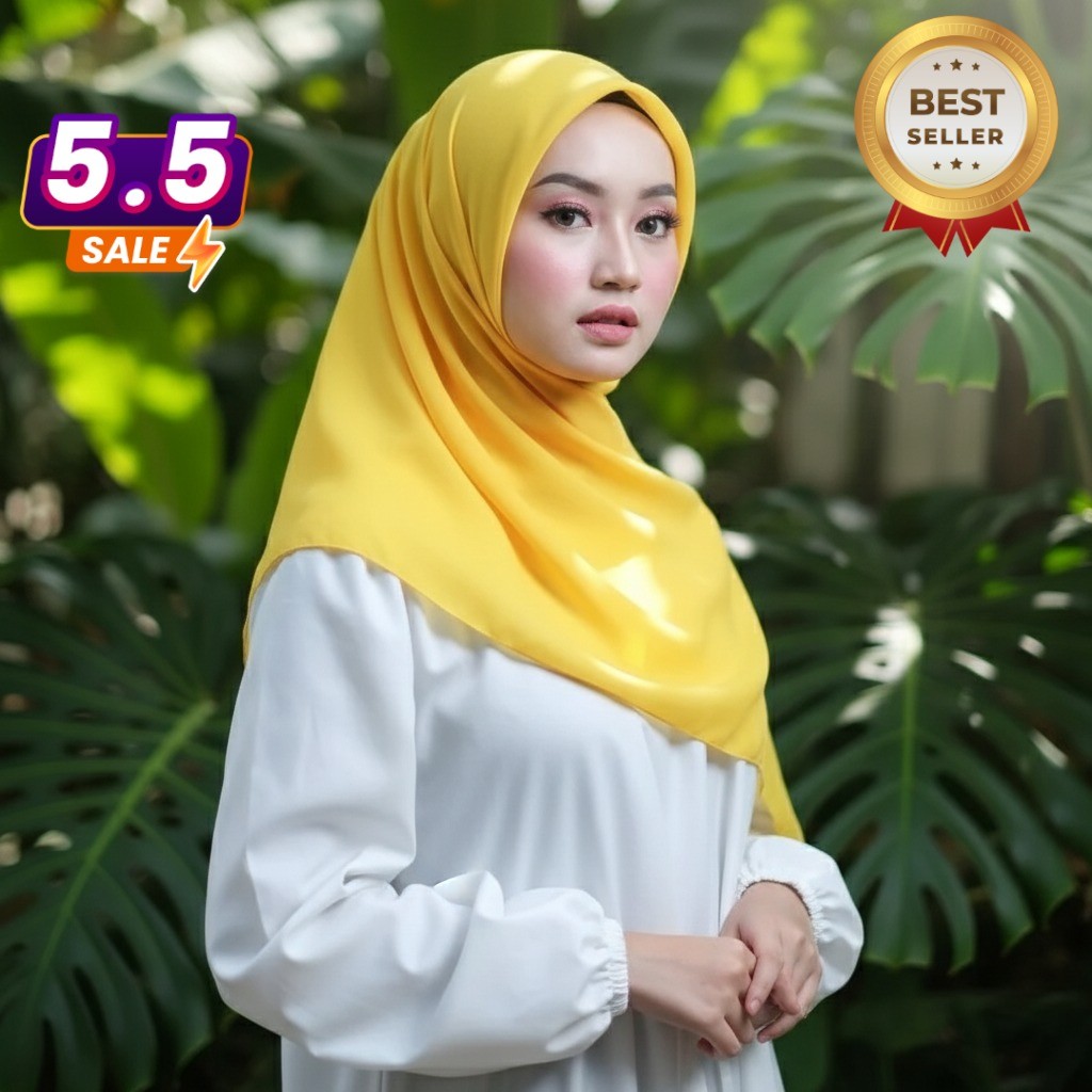 Hijab Segi Empat Bella Square Polos Premium Kuning Golkar