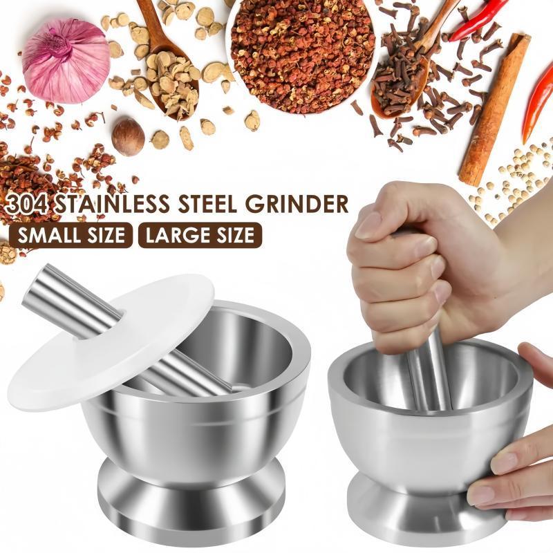 Cobek Stainless / ulekan Stainless / Tumbukan Bumbu Dapur Dengan Tutup/Mortar Pestle Tumbukan Bumbu 