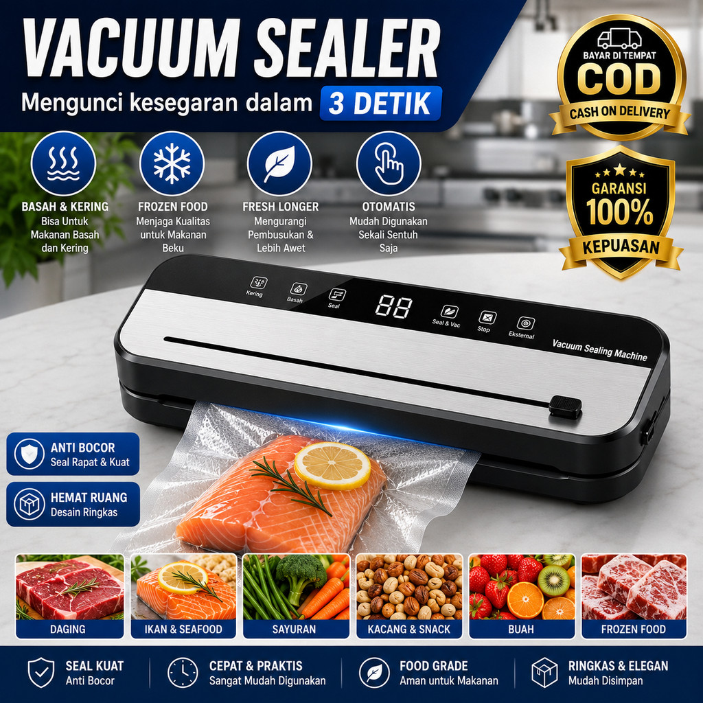 COD Vacuum Sealer Makanan | Vacuum Sealer Makanan Basah dan Kering | Vacuum Sealer Frozen Food | Pen