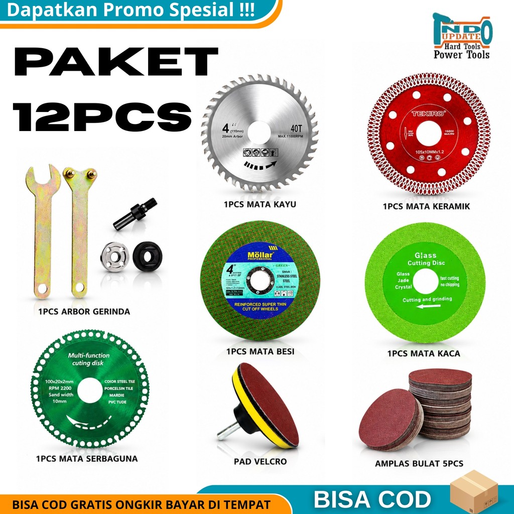 PAKET LENGKAP 12 PCS Mata Gerinda Potong Kayu - Keramik - Besi - Amplas - Poles - Asah - Amplas Mata