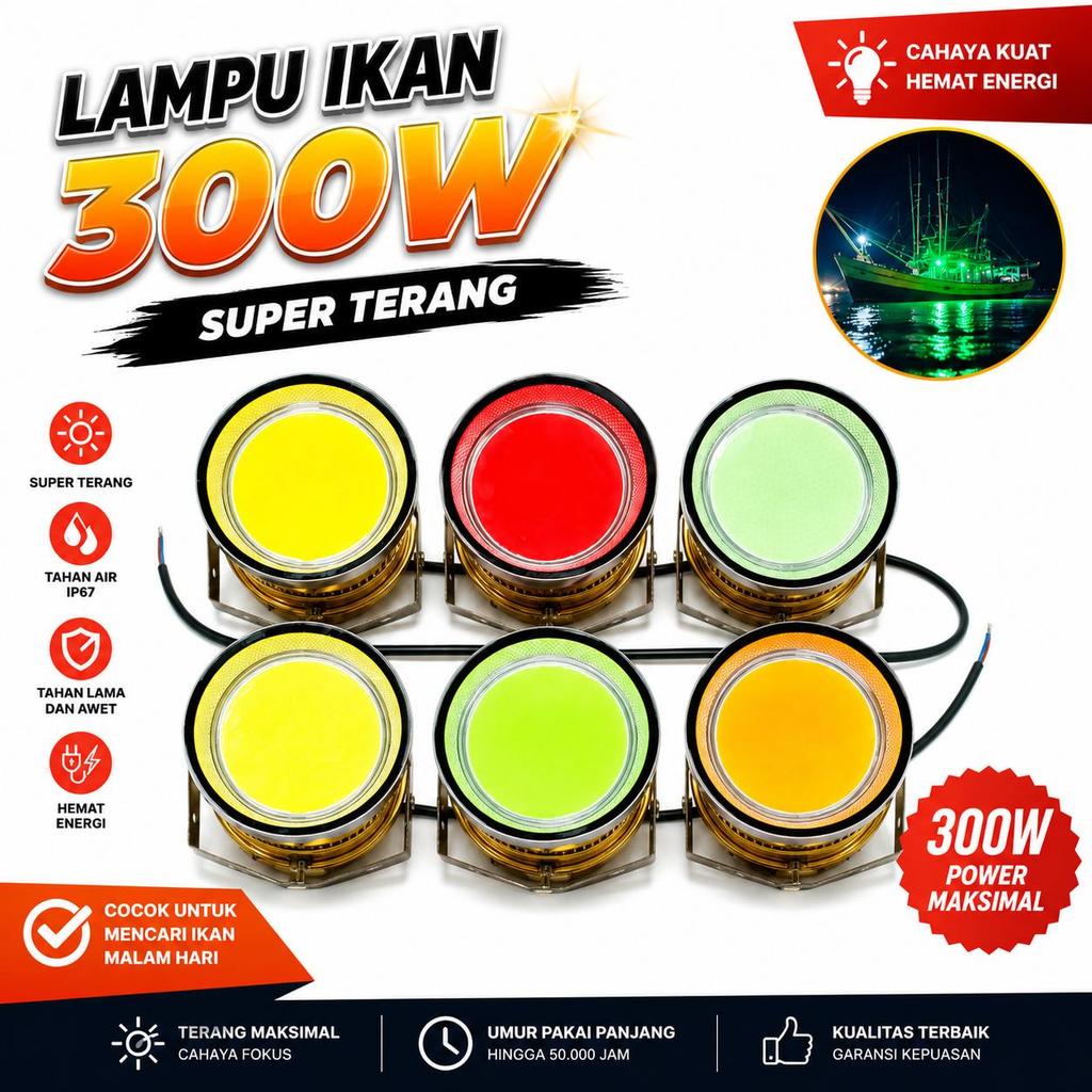 LAMPU IKAN CUMI SOROT KAPAL 300W WATERPROOF IP68 / LAMPU KAPAL PENGUMPUL IKAN / LAMPU SOROT KAPAL PE
