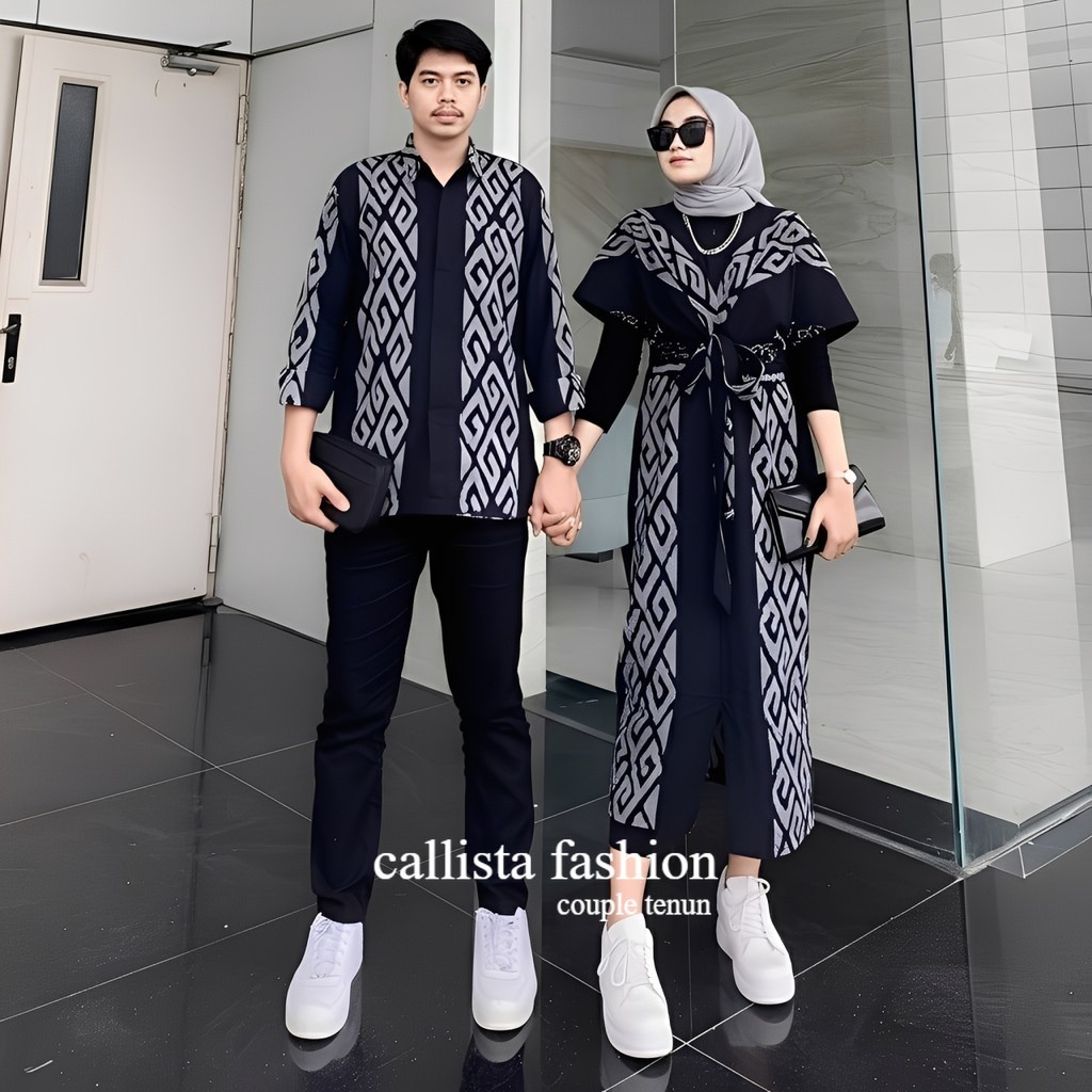 Couple tenun clara motif toraja hitam dress kondangan Aurora maxi couple prewedding batik tenun dres