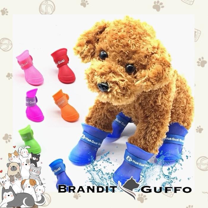Sepatu boots anjing dog cat kucing tahan air anti slip 4pcs karet - Hitam, S by Happypaws id