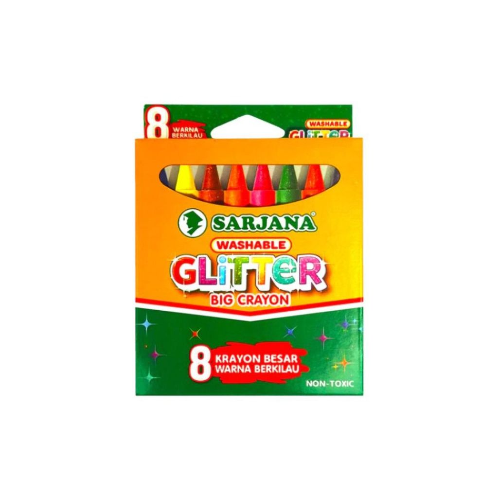SARJANA Krayon Besar Glitter | Krayon Glitter Warna | Krayon Besar Glitter | Perlengkapan Mewarnai