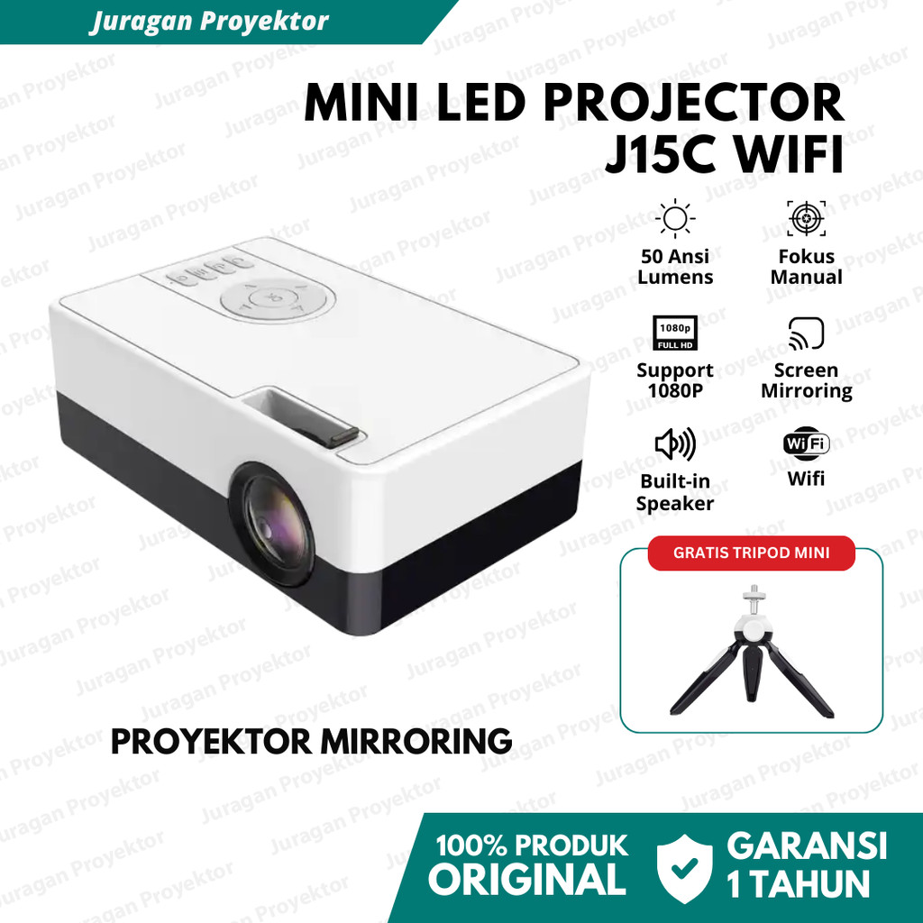 Proyektor Mini LED J15C Wifi 50 Ansi | Proyektor Mini Portable | Proyektor Portable Wifi | Proyektor