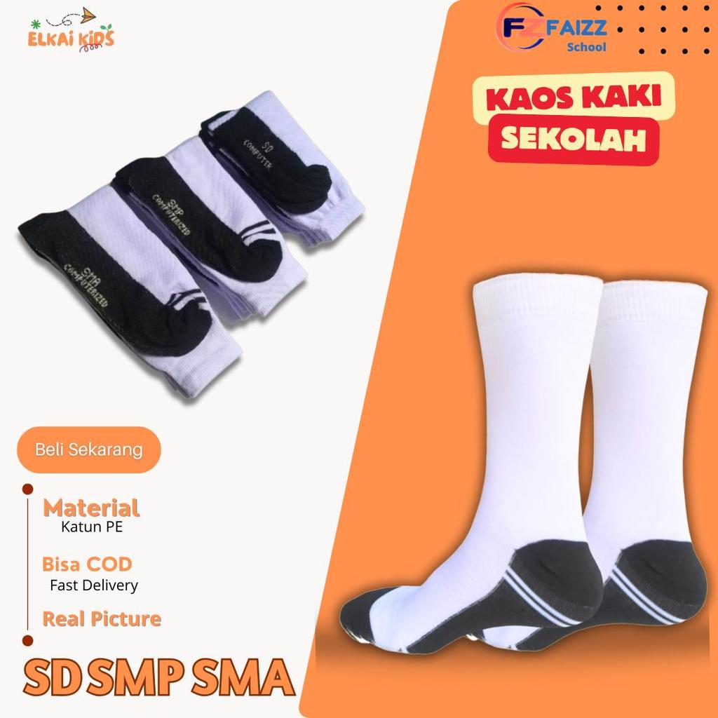 [6Pcs] Kaus Kaki Anak Sekolah Polos Hitam Putih SD SMP SMA Bahan katun PE - Kaos Kaki Sekolah Hitam 