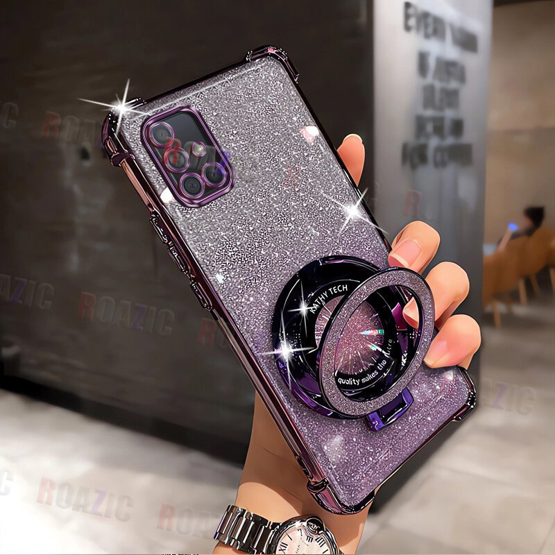 Casing HP Samsung Galaxy A71 Back cover Luxury Glitter Bling Bracket Plating Casing Gradient Four Co