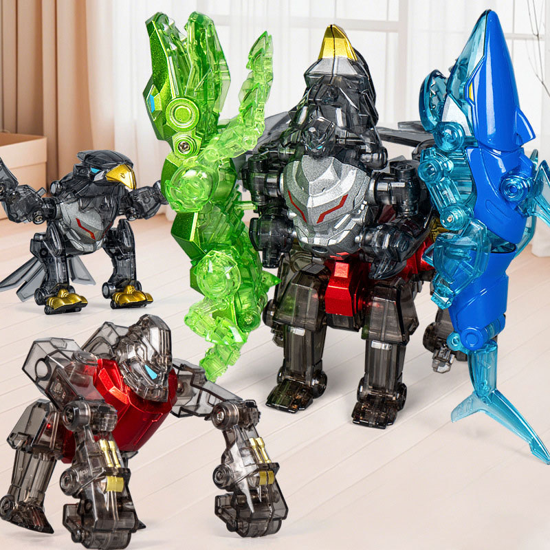 4 in 1 Deformation Animal Robot Figure Transformation Gorilla Shark Eagle Crocole Toy  For Boys