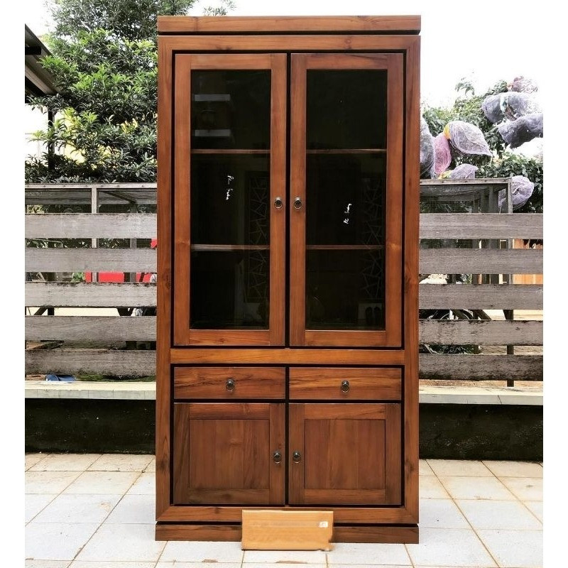 Lemari Minimalis Kayu Jati - Lemari Buku Jati - Lemari Hias Minimalis Jati