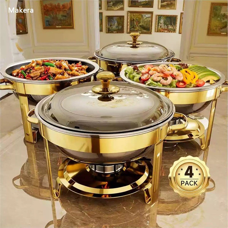 mtc - Makera 4 Pcs Prasmanan Lauk Paket Chafing Dish Tempat Wadah Lauk Makanan Tutup Kombinasi Chafi