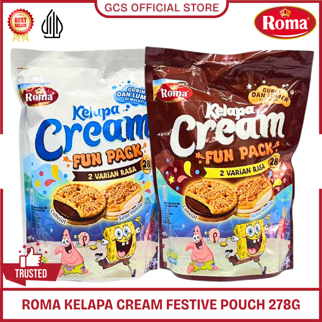 Roma Kelapa Cream Chocolate Vanilla Fun Pack Kemasan Pouch 278g Biskuit Roma Kelapa Coklat Vanilla