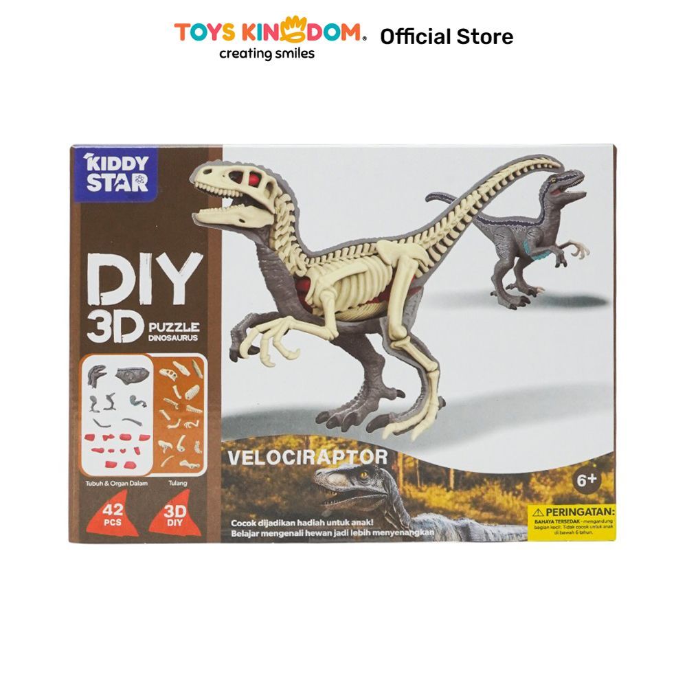 Toys Kingdom Kiddy Star Puzzle 3D DIY Dinosaurus Velociraptor Set 42 Pcs - Abu-Abu Kids Toy Mainan S