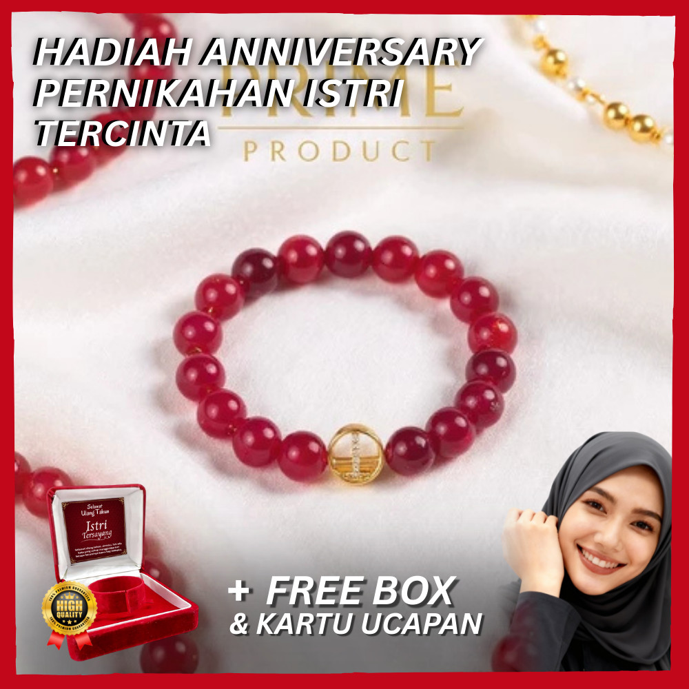 WEARMOURA Kado Anniversary Pernikahan – Gelang Giok Merah Delima + Free Box Eksklusif & Kartu Ucapan