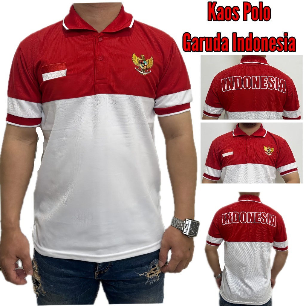 Kaos Kerah Merah Putih / Baju Merah Putih Logo Garuda Indonesia / Polo Shirt Logo Bordir Garuda